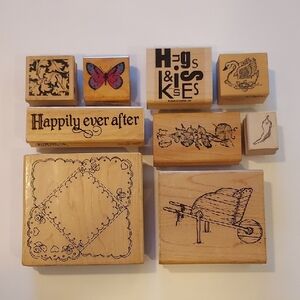 Rubber Stamps Set Of 9 Gardening Floral Swan Butterfly Pepper